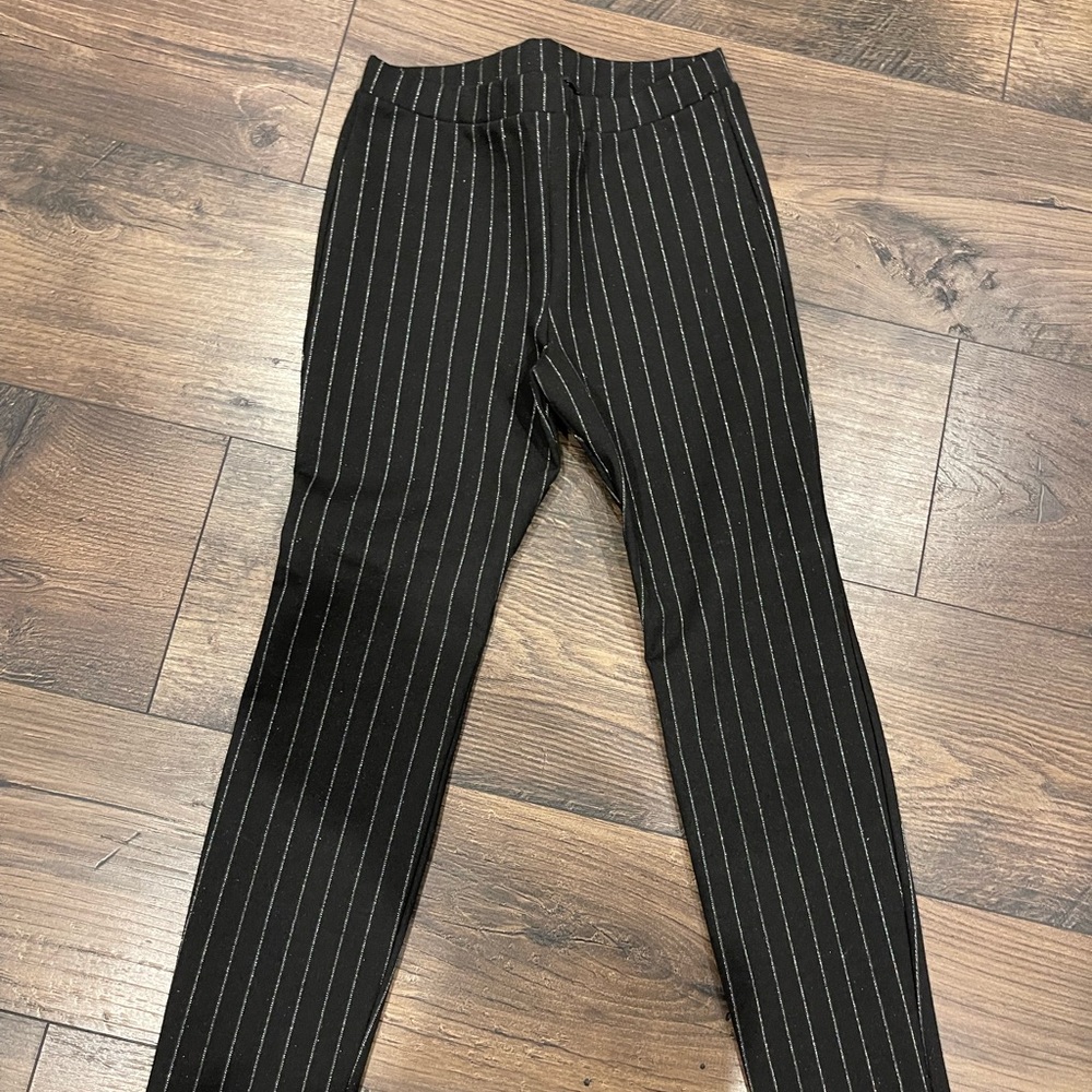 Black Leggings with Silver Pinstripes
